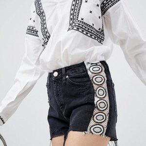 River Island Crochet Detail Denim Shorts Size 6/XS